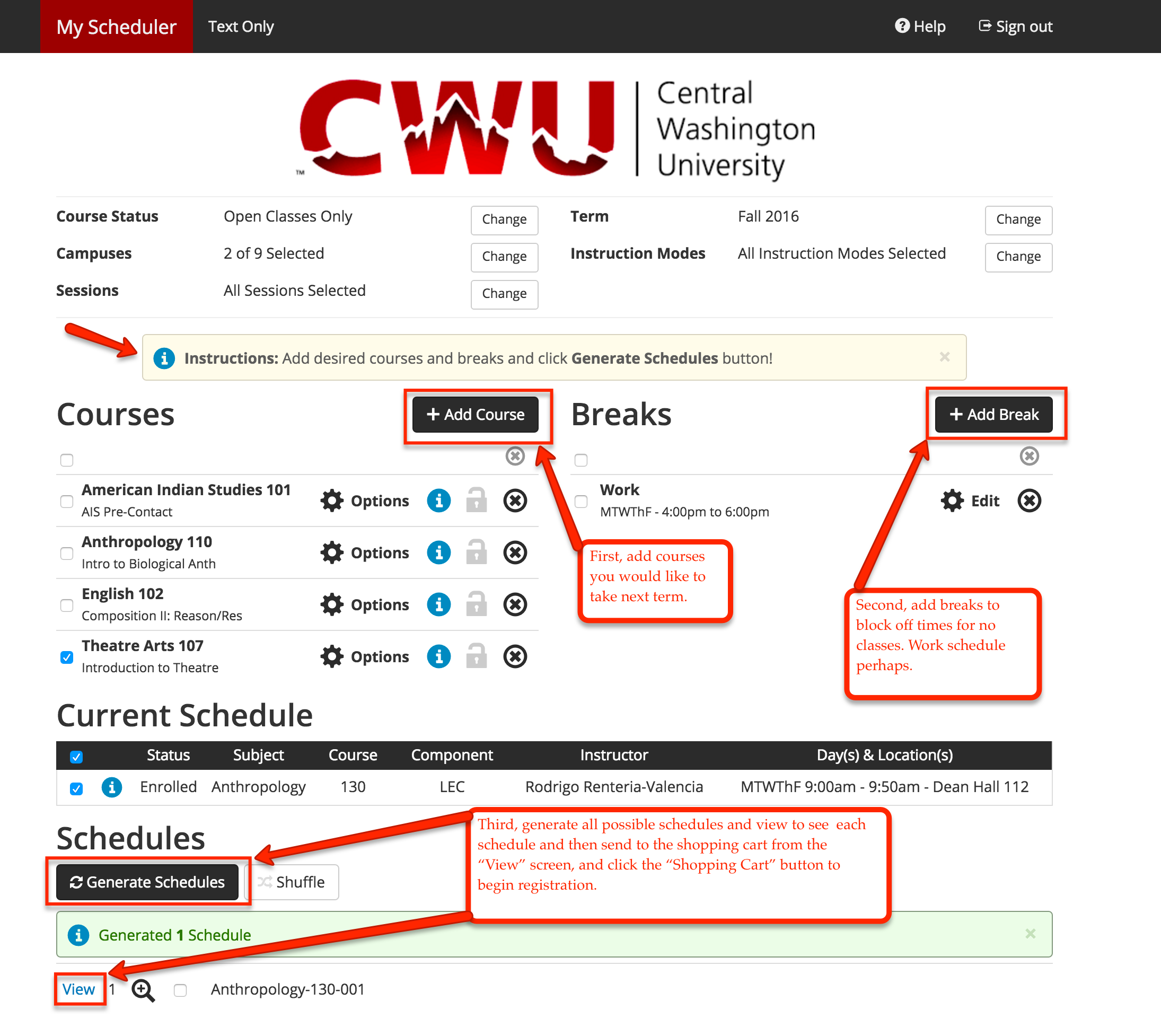 MyCWU Scheduler Central Washington University Acalog ACMS™